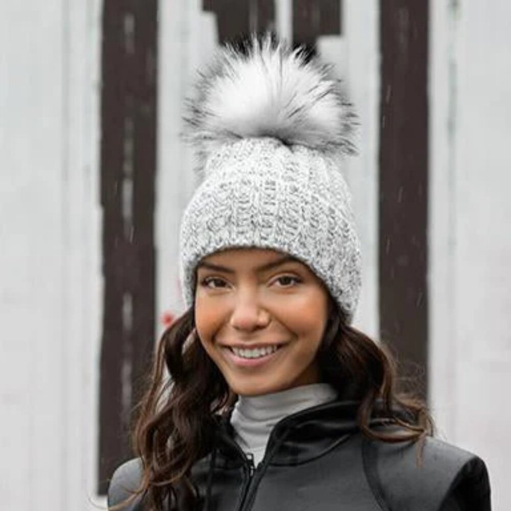 Kyi Kyi Fold Up Faux Fur Beanie, in Silver/Gray